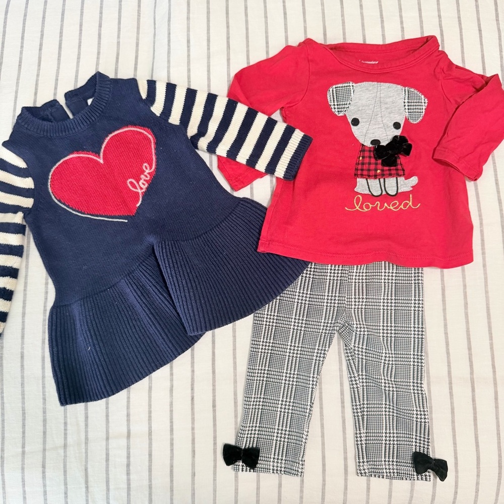 Gap Navy and Red Heart Sweater and Pant Set Bundle